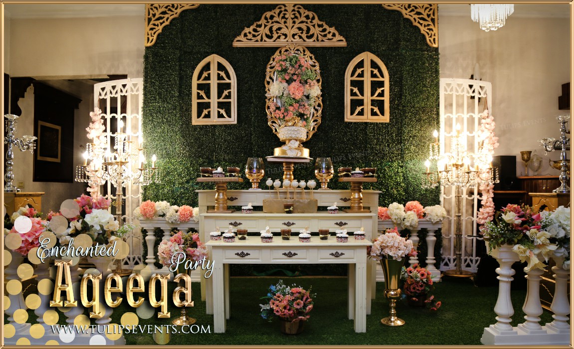 Green Gold themed aqeeqa party decor ideas in Pakistan (10)