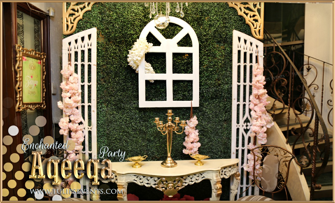 Green Gold themed aqeeqa party decor ideas in Pakistan (8)