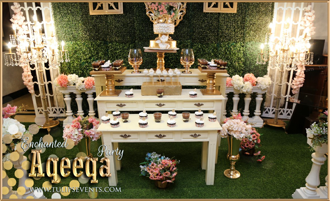 Green Gold themed aqeeqa party decor ideas in Pakistan (9)