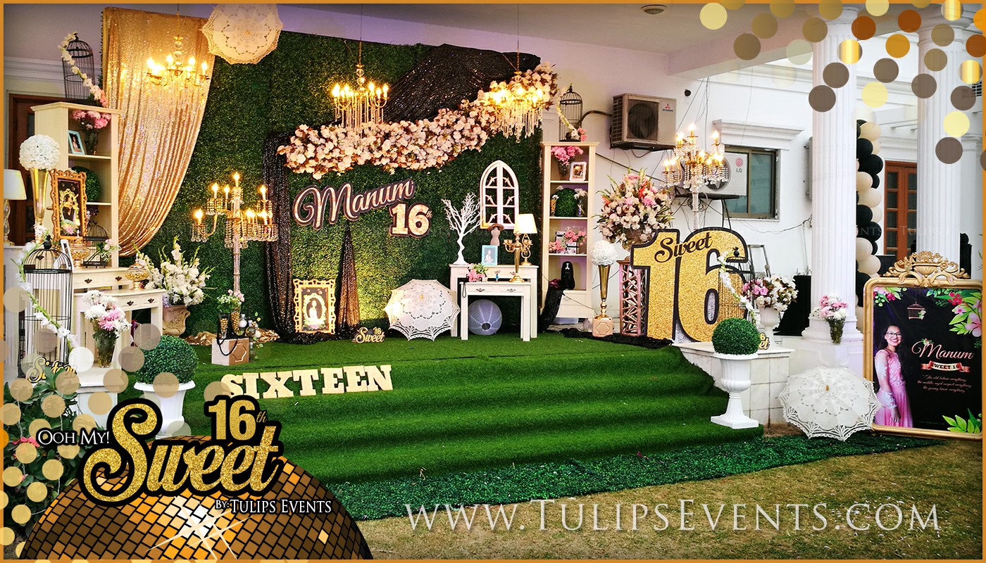 sweet 16 golden party decor ideas in Pakistan (14)