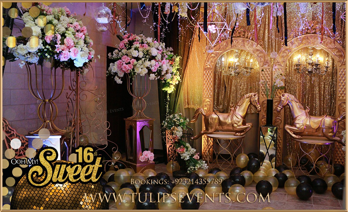 Black Gold Sweet 16 Party Decor ideas in Pakistan (67)