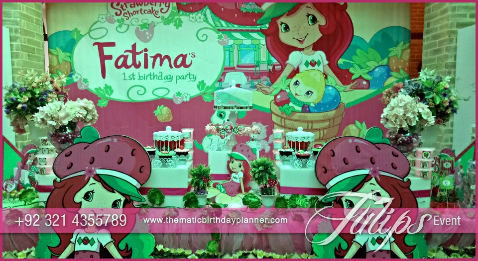 strawberry shortcake themed birthday party decor in Pakistan 43~1