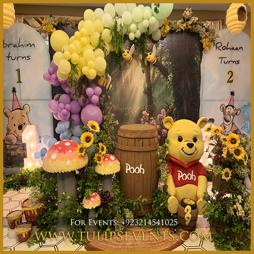 Themed birthday decoration in Lahore featuring Winnie the Pooh party setup