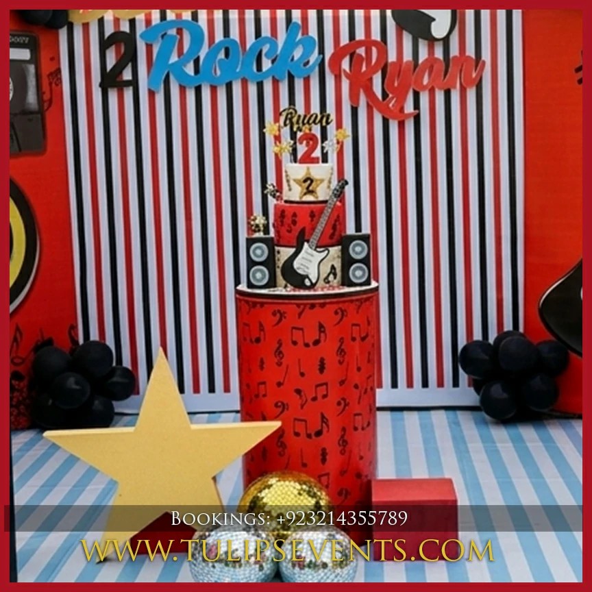 Rock Star birthday cake table decoration by Thematic Birthday Planner